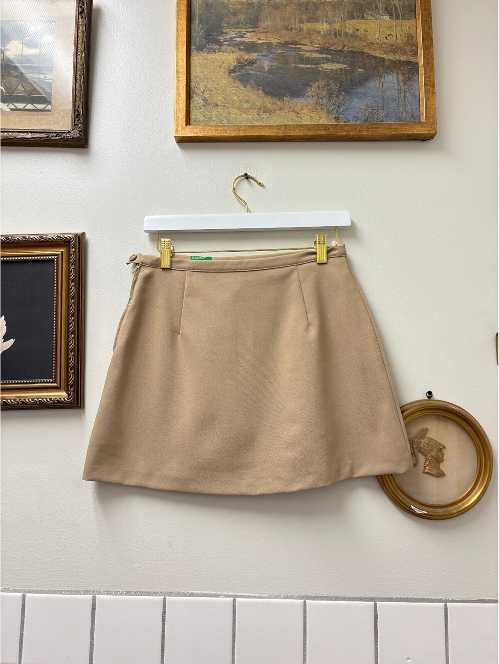 United Colors of Benetton Beige Polyester Mini Skirt Size 42